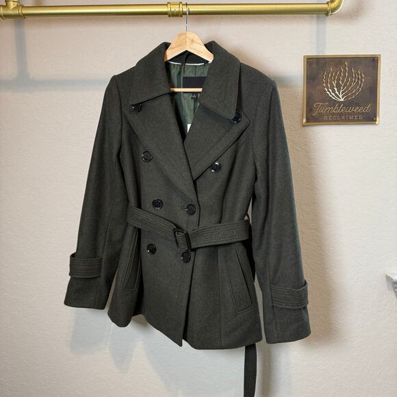 Women's Banana Republic Double Breasted Button Up Tie Waist Green Coat Sz Small - Picture 2 of 9